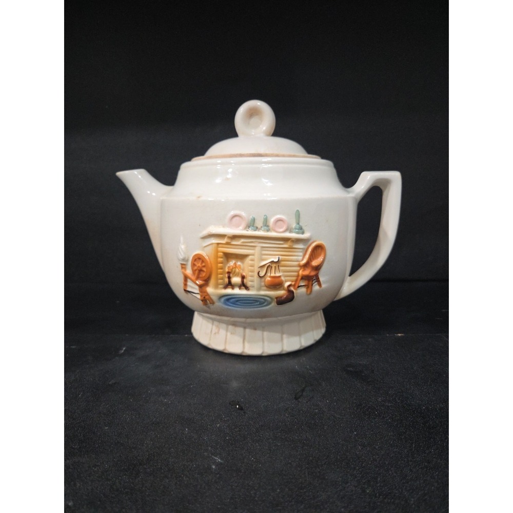 Porcelier Hand Decorated Tea Pot, Collectible Vitreous China, Colonial‎ Hearth